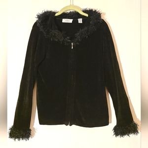 LORD & TAYLOR Black Zip Sweater w/ Fuzzy Cuffs & Hoodie Petite M